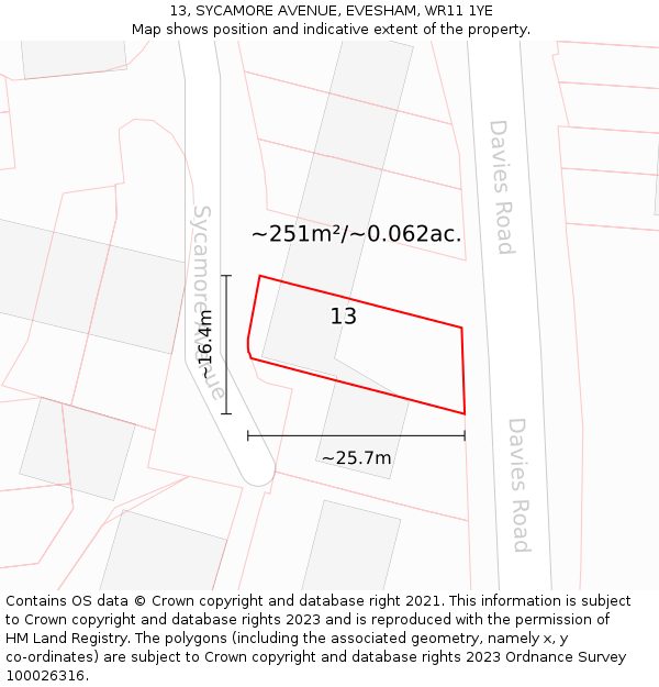 13, SYCAMORE AVENUE, EVESHAM, WR11 1YE: Plot and title map