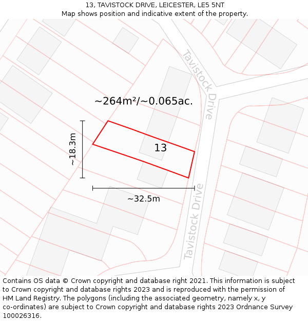 13, TAVISTOCK DRIVE, LEICESTER, LE5 5NT: Plot and title map