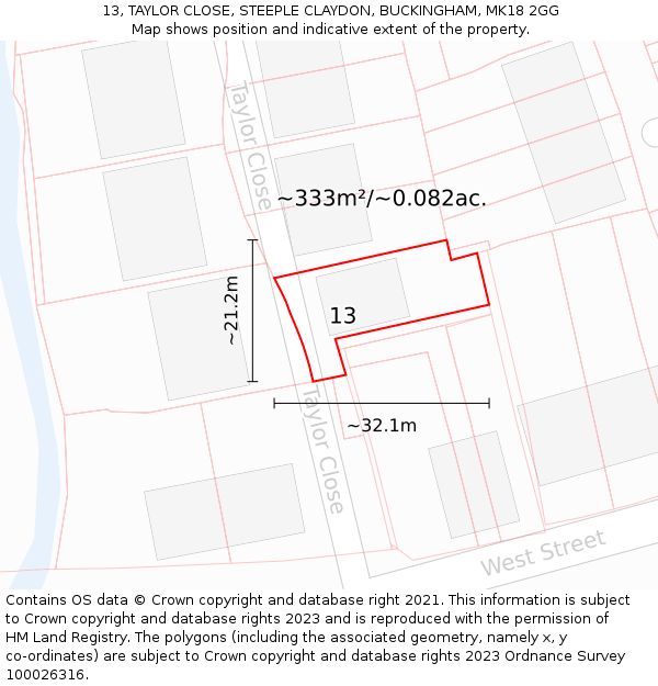 13, TAYLOR CLOSE, STEEPLE CLAYDON, BUCKINGHAM, MK18 2GG: Plot and title map