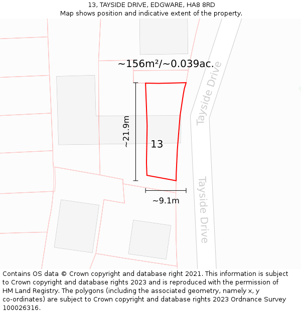 13, TAYSIDE DRIVE, EDGWARE, HA8 8RD: Plot and title map