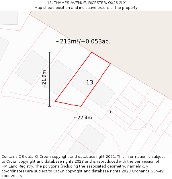 13, THAMES AVENUE, BICESTER, OX26 2LX: Plot and title map