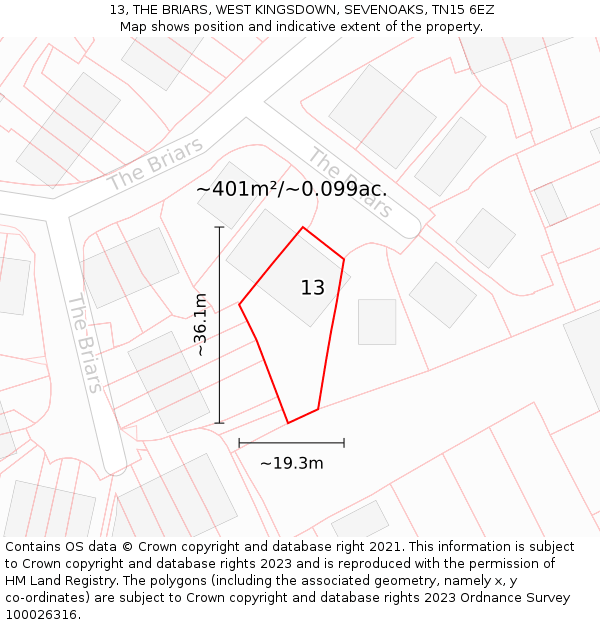 13, THE BRIARS, WEST KINGSDOWN, SEVENOAKS, TN15 6EZ: Plot and title map