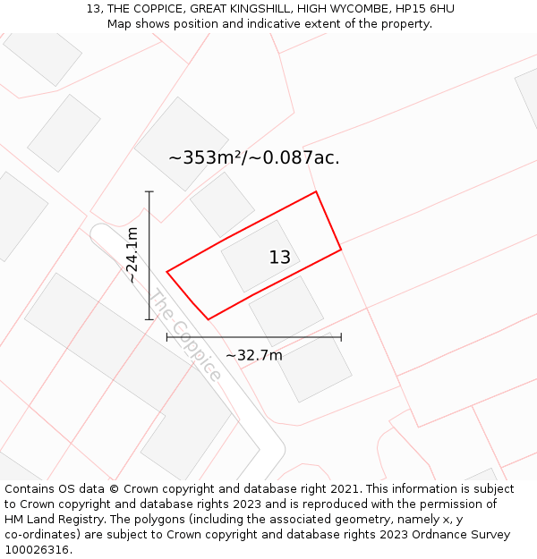 13, THE COPPICE, GREAT KINGSHILL, HIGH WYCOMBE, HP15 6HU: Plot and title map