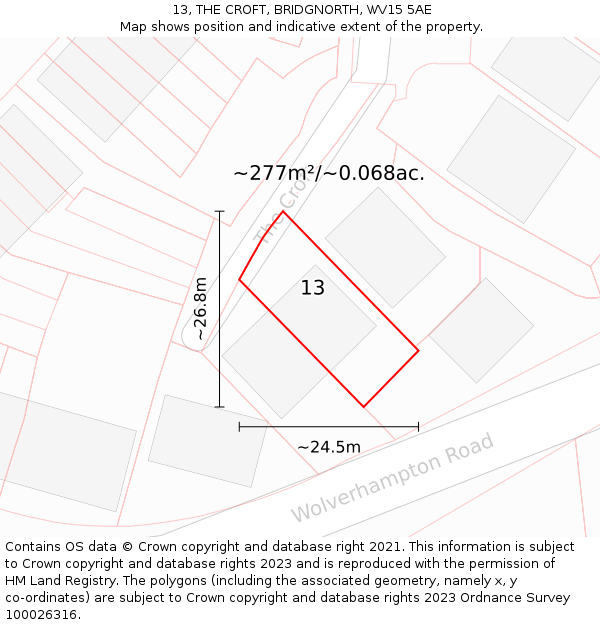 13, THE CROFT, BRIDGNORTH, WV15 5AE: Plot and title map