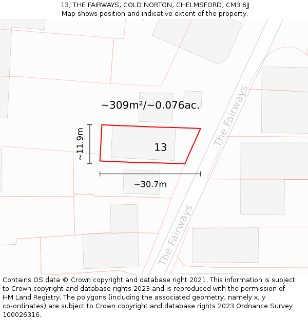 13, THE FAIRWAYS, COLD NORTON, CHELMSFORD, CM3 6JJ: Plot and title map