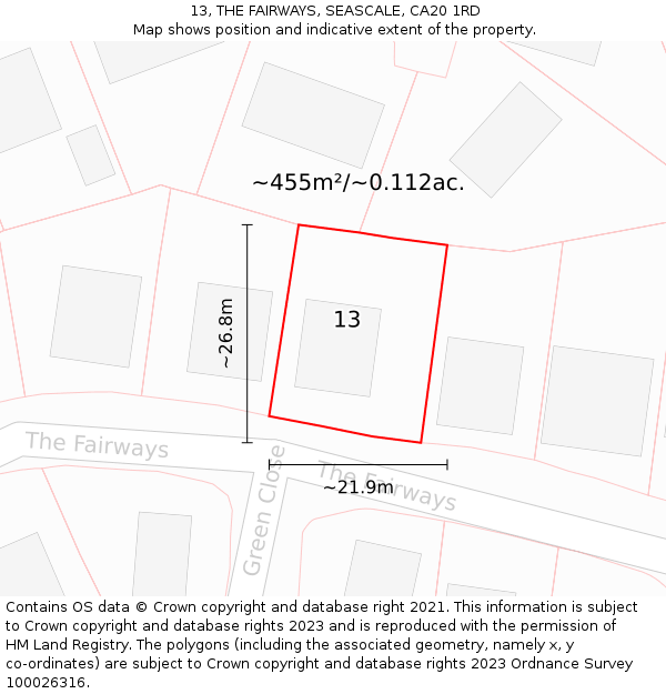 13, THE FAIRWAYS, SEASCALE, CA20 1RD: Plot and title map