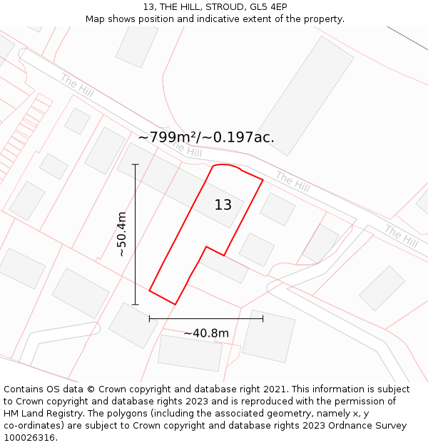 13, THE HILL, STROUD, GL5 4EP: Plot and title map