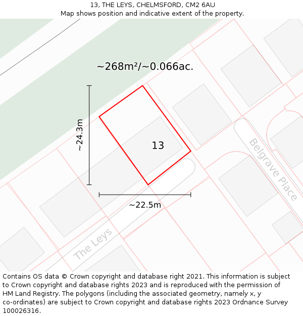 13, THE LEYS, CHELMSFORD, CM2 6AU: Plot and title map