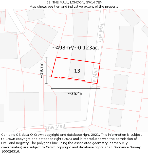 13, THE MALL, LONDON, SW14 7EN: Plot and title map