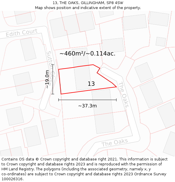 13, THE OAKS, GILLINGHAM, SP8 4SW: Plot and title map