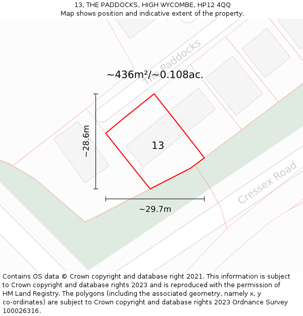 13, THE PADDOCKS, HIGH WYCOMBE, HP12 4QQ: Plot and title map