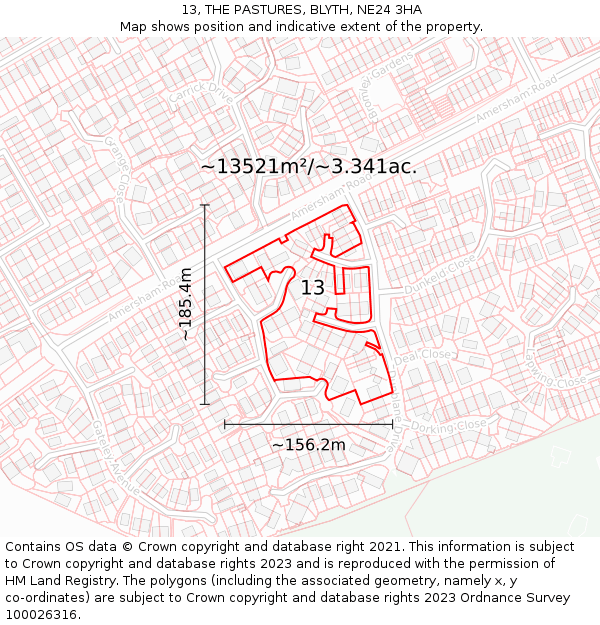 13, THE PASTURES, BLYTH, NE24 3HA: Plot and title map