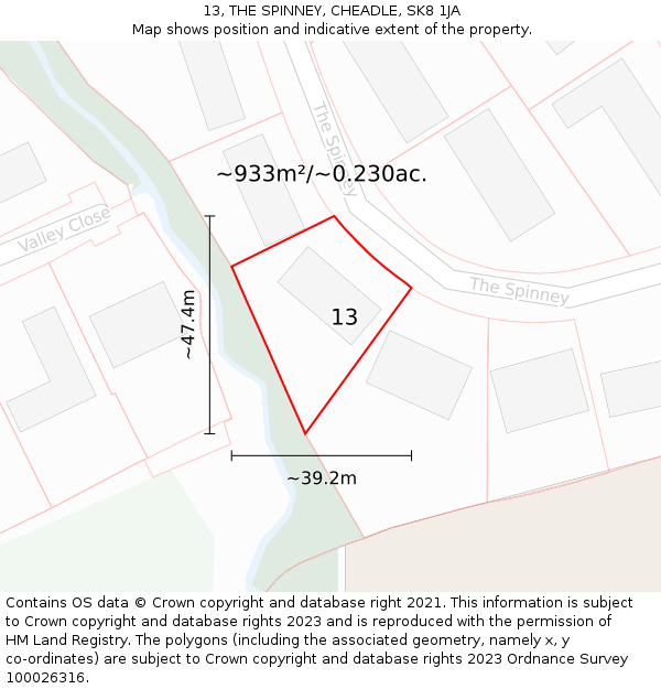 13, THE SPINNEY, CHEADLE, SK8 1JA: Plot and title map