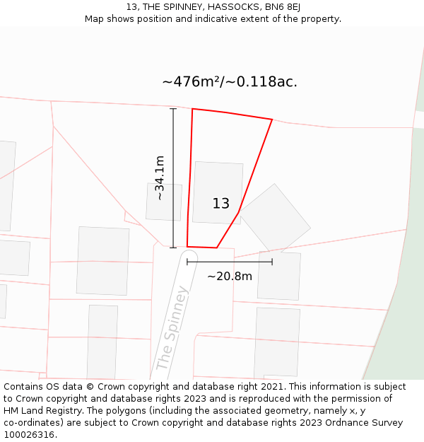 13, THE SPINNEY, HASSOCKS, BN6 8EJ: Plot and title map