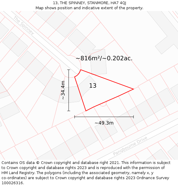 13, THE SPINNEY, STANMORE, HA7 4QJ: Plot and title map