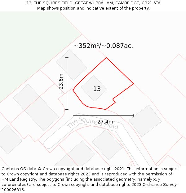 13, THE SQUIRES FIELD, GREAT WILBRAHAM, CAMBRIDGE, CB21 5TA: Plot and title map