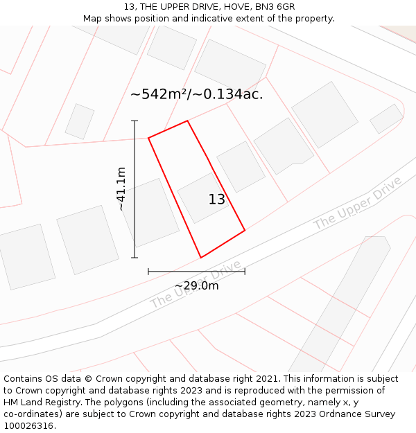 13, THE UPPER DRIVE, HOVE, BN3 6GR: Plot and title map