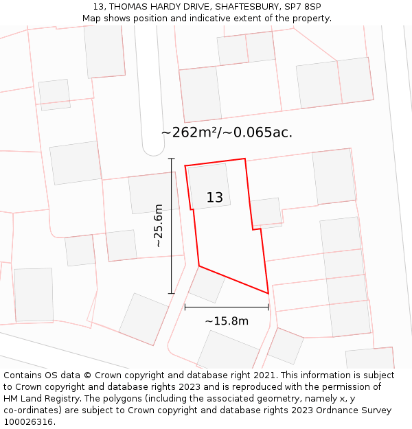 13, THOMAS HARDY DRIVE, SHAFTESBURY, SP7 8SP: Plot and title map