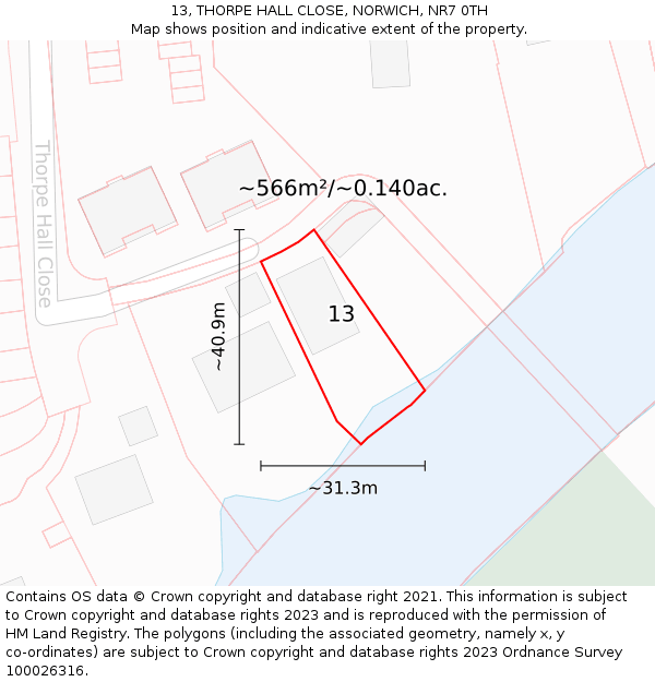 13, THORPE HALL CLOSE, NORWICH, NR7 0TH: Plot and title map