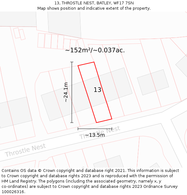 13, THROSTLE NEST, BATLEY, WF17 7SN: Plot and title map