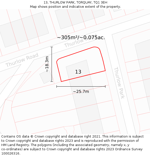 13, THURLOW PARK, TORQUAY, TQ1 3EH: Plot and title map