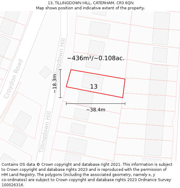 13, TILLINGDOWN HILL, CATERHAM, CR3 6QN: Plot and title map