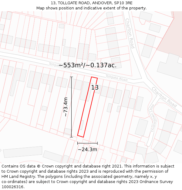 13, TOLLGATE ROAD, ANDOVER, SP10 3RE: Plot and title map