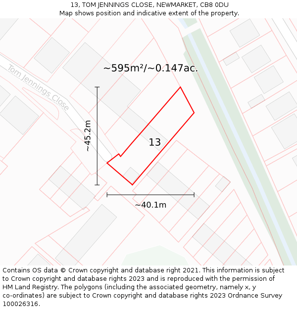 13, TOM JENNINGS CLOSE, NEWMARKET, CB8 0DU: Plot and title map