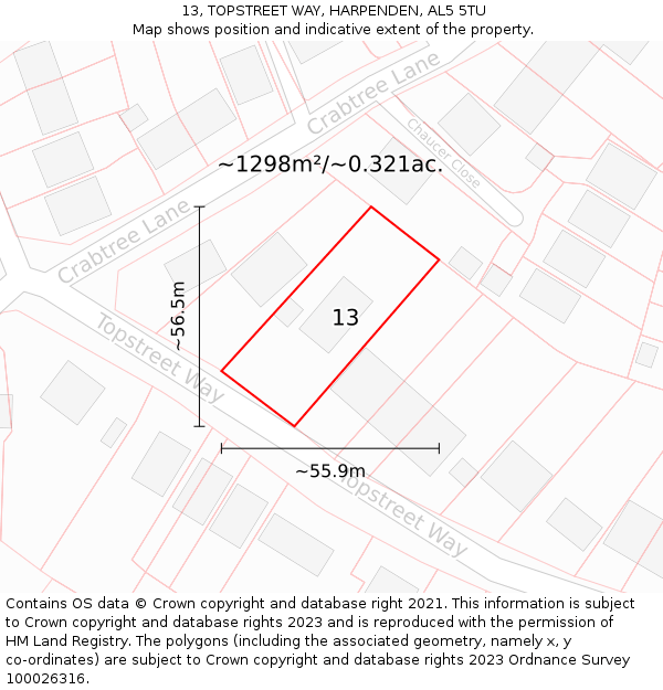 13, TOPSTREET WAY, HARPENDEN, AL5 5TU: Plot and title map