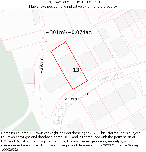 13, TOWN CLOSE, HOLT, NR25 6JN: Plot and title map