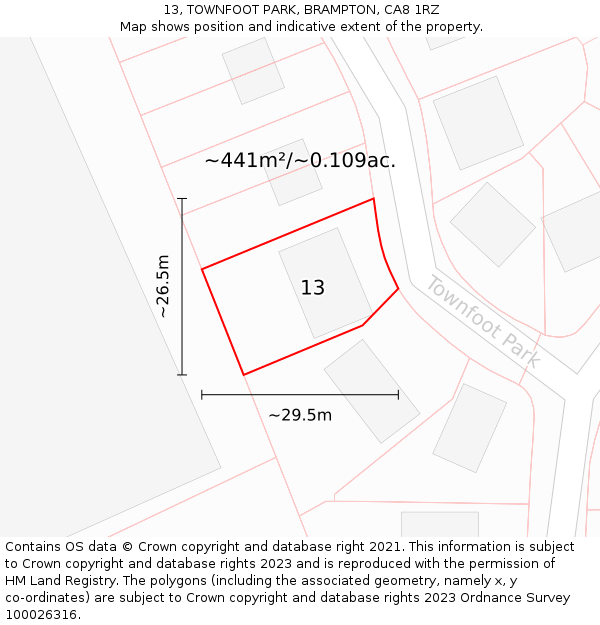 13, TOWNFOOT PARK, BRAMPTON, CA8 1RZ: Plot and title map