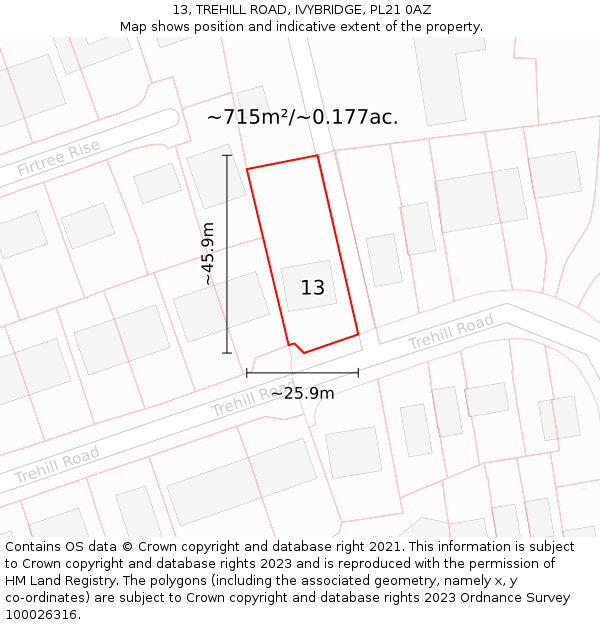 13, TREHILL ROAD, IVYBRIDGE, PL21 0AZ: Plot and title map