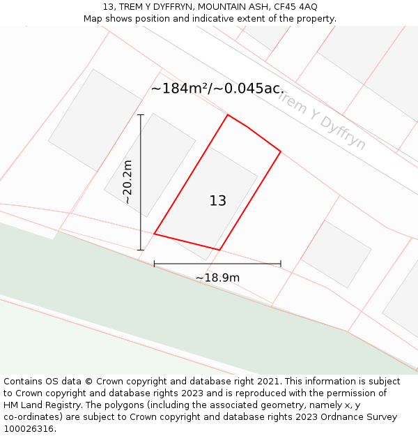 13, TREM Y DYFFRYN, MOUNTAIN ASH, CF45 4AQ: Plot and title map