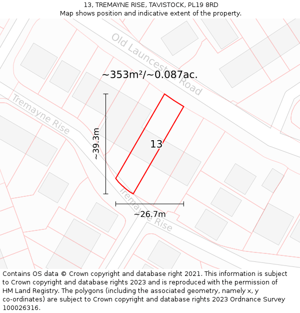 13, TREMAYNE RISE, TAVISTOCK, PL19 8RD: Plot and title map