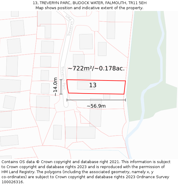 13, TREVERYN PARC, BUDOCK WATER, FALMOUTH, TR11 5EH: Plot and title map