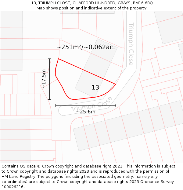 13, TRIUMPH CLOSE, CHAFFORD HUNDRED, GRAYS, RM16 6RQ: Plot and title map