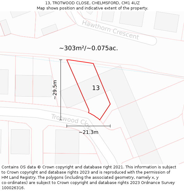 13, TROTWOOD CLOSE, CHELMSFORD, CM1 4UZ: Plot and title map