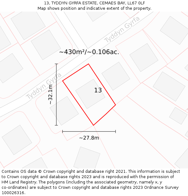 13, TYDDYN GYRFA ESTATE, CEMAES BAY, LL67 0LF: Plot and title map