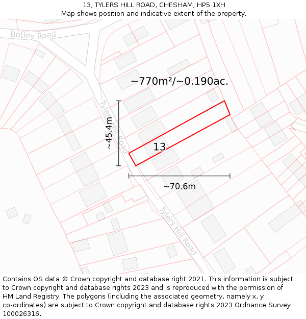 13, TYLERS HILL ROAD, CHESHAM, HP5 1XH: Plot and title map