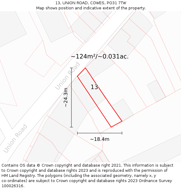 13, UNION ROAD, COWES, PO31 7TW: Plot and title map