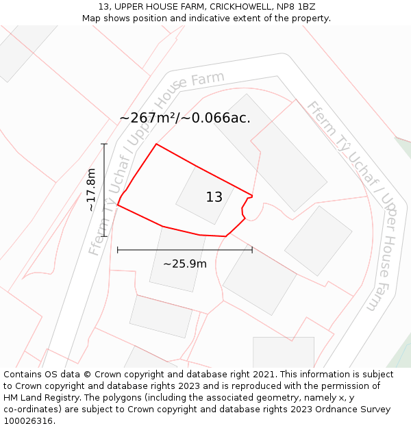 13, UPPER HOUSE FARM, CRICKHOWELL, NP8 1BZ: Plot and title map