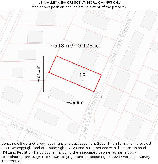 13, VALLEY VIEW CRESCENT, NORWICH, NR5 0HU: Plot and title map