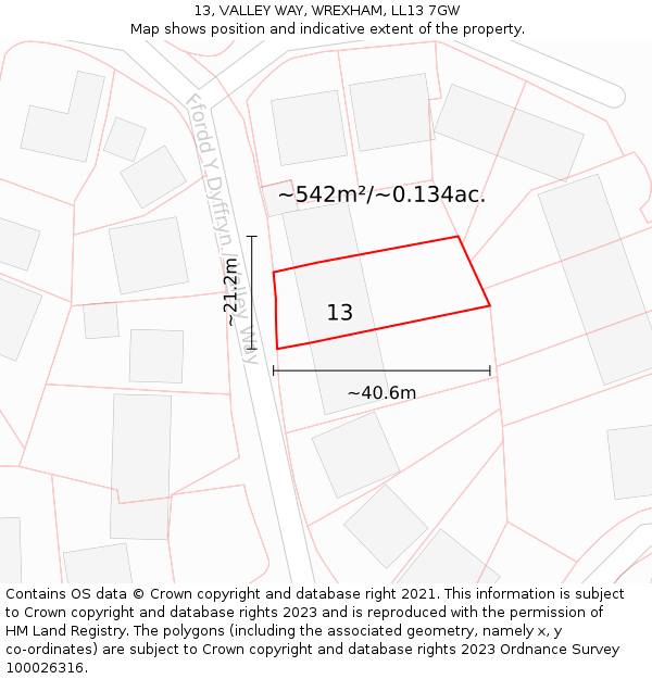 13, VALLEY WAY, WREXHAM, LL13 7GW: Plot and title map