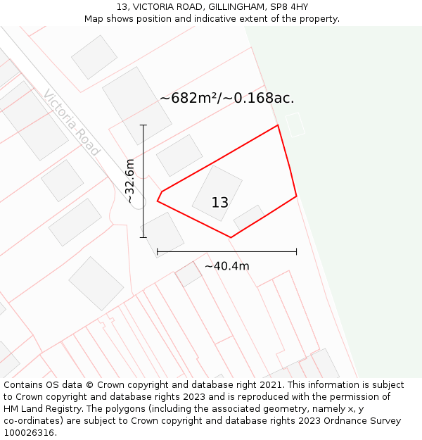 13, VICTORIA ROAD, GILLINGHAM, SP8 4HY: Plot and title map