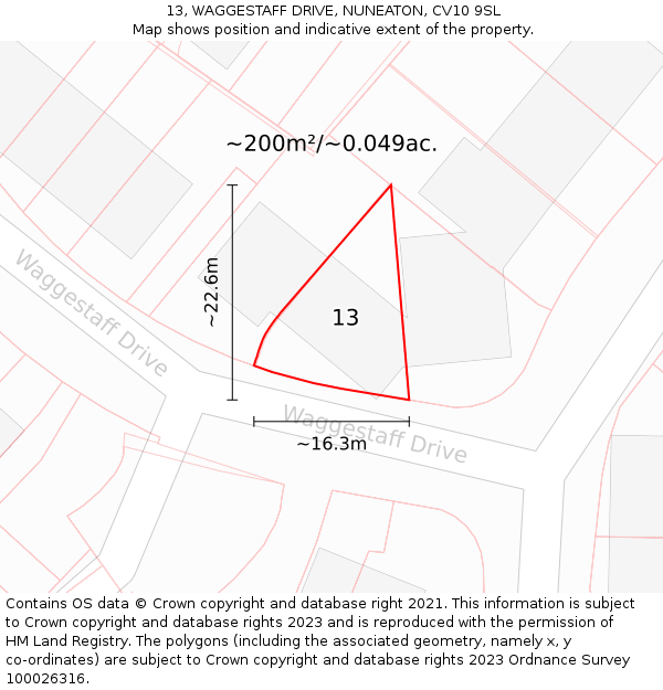 13, WAGGESTAFF DRIVE, NUNEATON, CV10 9SL: Plot and title map