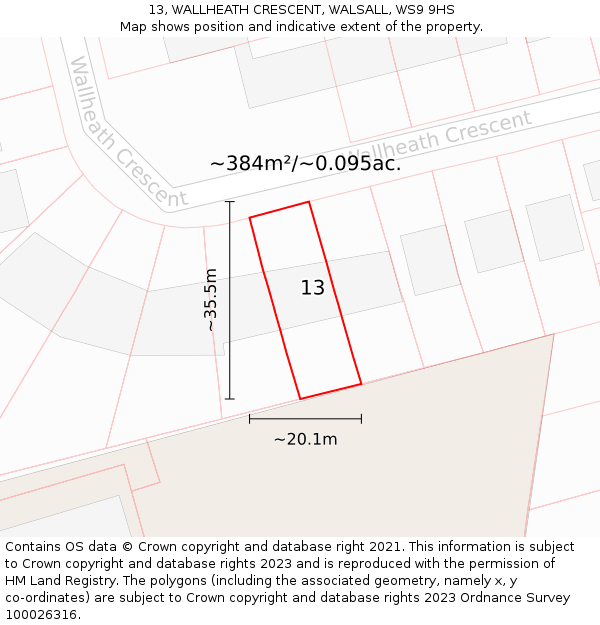 13, WALLHEATH CRESCENT, WALSALL, WS9 9HS: Plot and title map