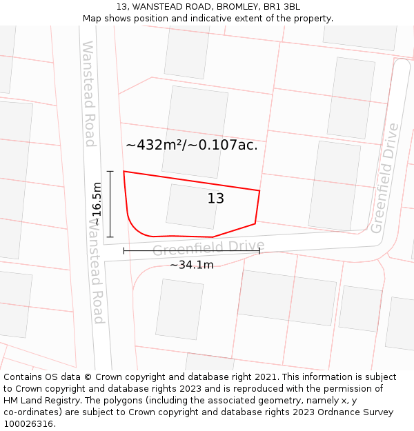13, WANSTEAD ROAD, BROMLEY, BR1 3BL: Plot and title map