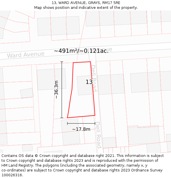 13, WARD AVENUE, GRAYS, RM17 5RE: Plot and title map