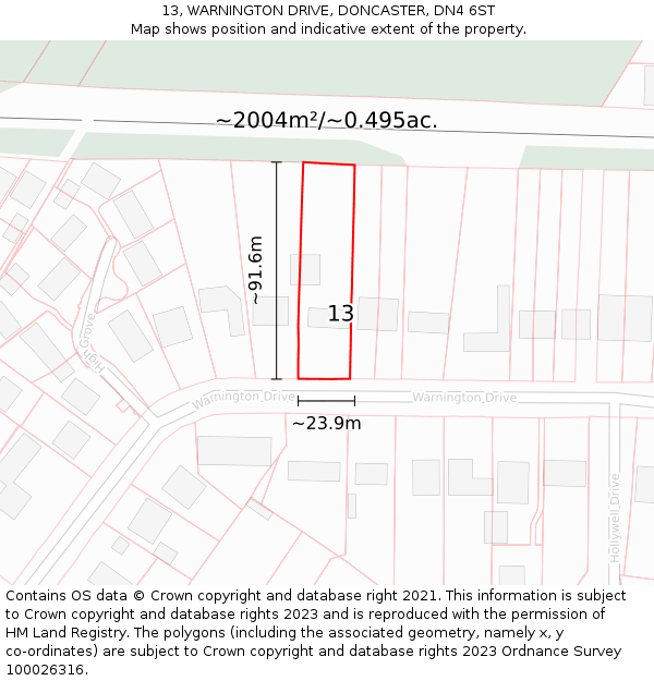 13, WARNINGTON DRIVE, DONCASTER, DN4 6ST: Plot and title map