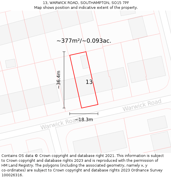 13, WARWICK ROAD, SOUTHAMPTON, SO15 7PF: Plot and title map